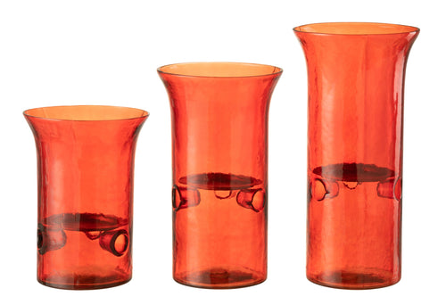 J-Line kaarshouder Bord - glas/metaal - rood - 3 stuks