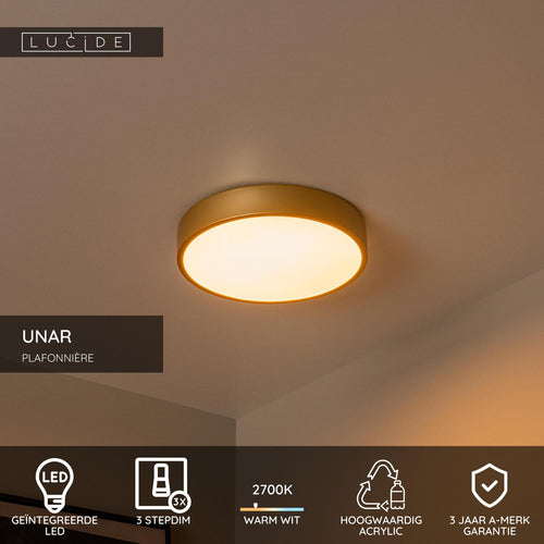 Lucide plafonnière UNAR - Geïntegreerde LED - Mat Goud / Messing