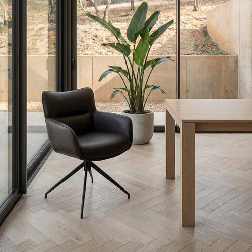 Furnhouse eetkamerstoelen armleuning Jessica - Donkerbruin - Kunstleer - Set van 2