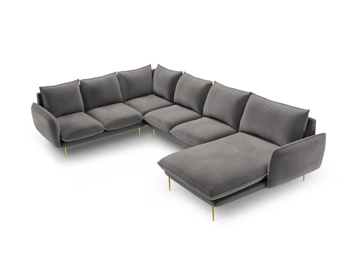 Cosmopolitan Design Panoramische hoekbank links Vienna 7-zits, flueel, lichtgrijs - 235x330x95cm