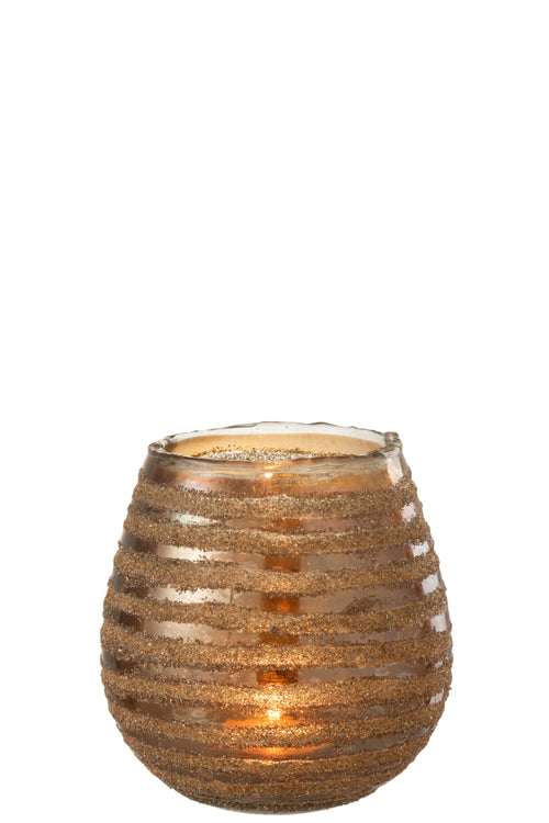 J-Line windlicht Streep Rond - glas - bruin - medium