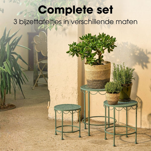 Mica Decorations Marseille Plantenrek Plantentafel Set van 3 - Plantenstandaard met Drie Hoogtes - Plantentafeltje voor Binnen en Buiten - Open
