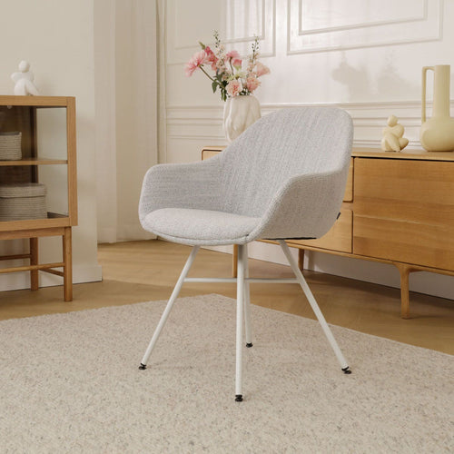 Nolon Noa-Mae Eetkamerstoel Beige Gemêleerd - Armleuning - Witte Poten - vtwonen shop