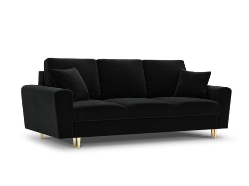Cosmopolitan Design Slaapbank met opbergdoos Kyoto 3-zits, flueel, zwart - 100x235x88cm