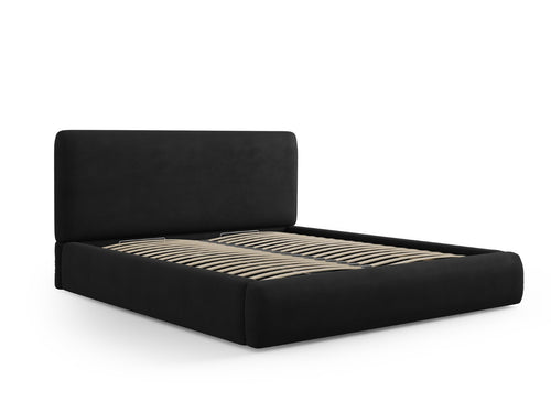 Cosmopolitan Design Opbergbed met hoofdeinde Colonel 160x200cm, chenille, zwart - 220x180x100cm