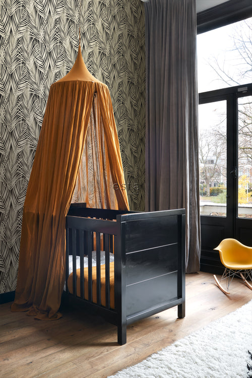 ESTAhome behang palmbladeren zwart en goud - 53 cm x 10.05 m - 139318