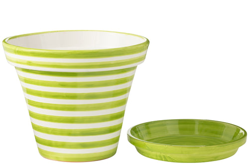 J-Line bloempot Granada Stripes Handmade + Painted - keramiek - groen - extra large - Ø 50 cm
