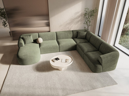 Cosmopolitan Design Modulaire panoramische hoekbank rechts Campi 7-zits, ribfluwelen mosgroen - 255x330x70cm