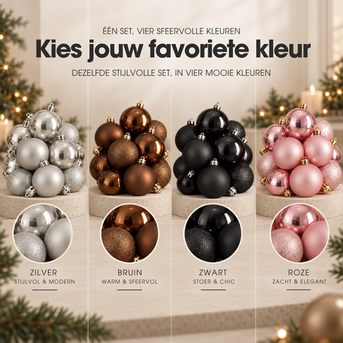 Mica Decorations Kerstballen Zwart 27 stuks - Onbreekbare Kerstballenset - Diameter 8 cm - Mix van Mat, Glanzend en Glitter - Kerstboomversiering voor