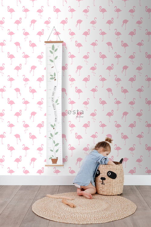 ESTAhome behang flamingo's roze en wit - 53 cm x 10.05 m - 138992