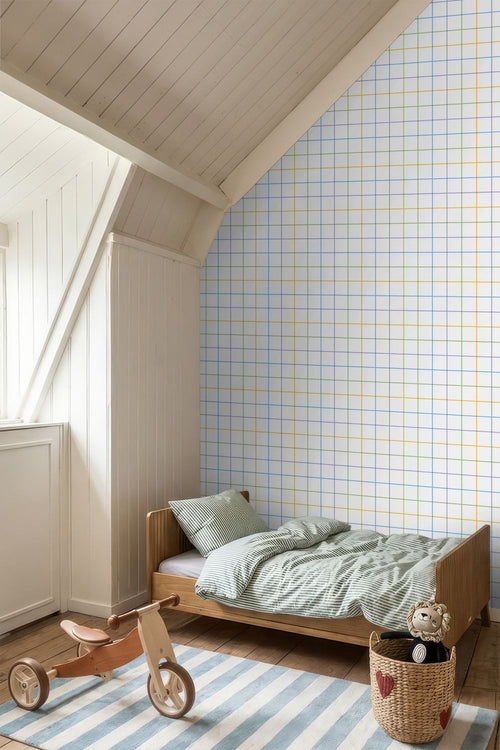 ESTAhome behang geblokt motief geel, groen, paars en blauw - 50 x 900 cm - 132053