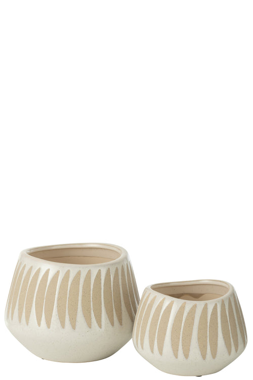 J-Line bloempot Kai - keramiek - beige/wit - large - Ø 20 cm