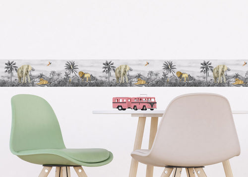 Sanders & Sanders zelfklevende behangrand jungle dieren grijs - 500 x 9.7 cm - 601304