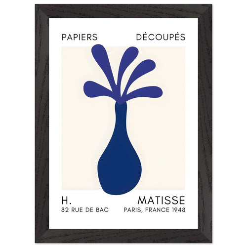 Artfulprints Poster met Lijst Matisse - Ocean flower navy blue   - A4 21x29.7 cm - Blauw
