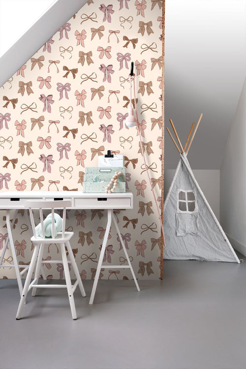 ESTAhome behang strikjes bruin, roze en paars - 50 x 900 cm - 131470