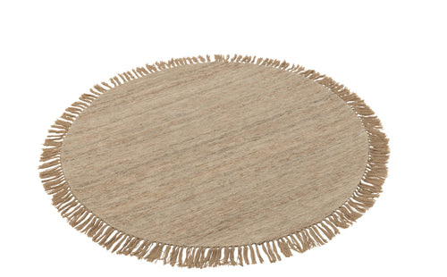 J-Line tapijt Rond + Franjes Tweekleurig - wol - beige - small