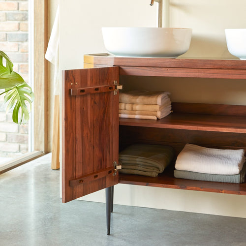 Tikamoon Wastafelkast van massief palissander en marmer 120 cm - Bruin - vtwonen shop