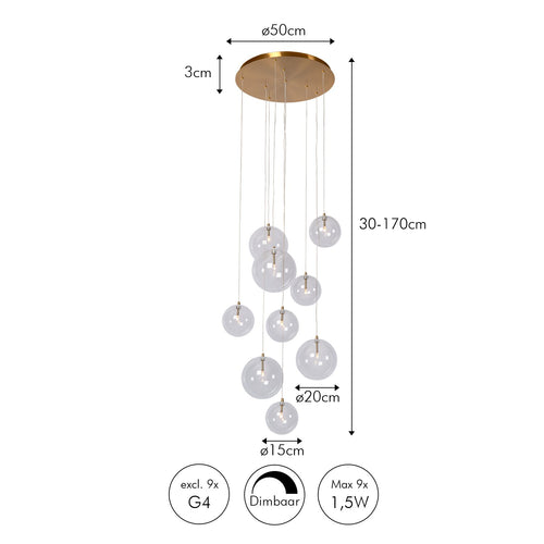 Atmooz hanglamp Camau 9 - antiek messing - Ø 50 x H 170 cm - G4