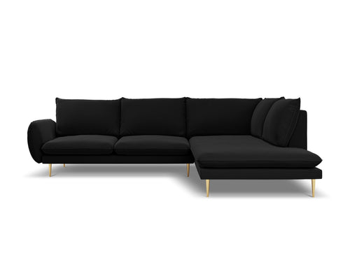 Cosmopolitan Design rechter hoekbank Vienna 6-zits, flueel, zwart - 185x275x95cm