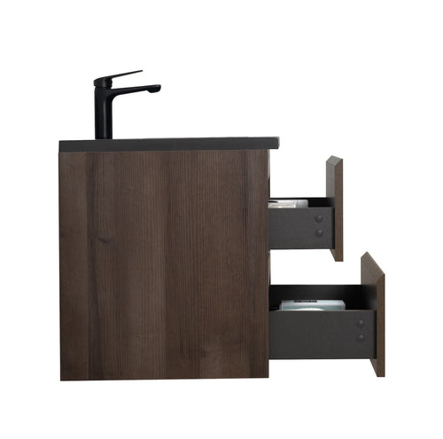 Badplaats Badkamermeubel Set Angela 60 cm – Bruin Eiken – Badmeubel met Zwarte Wastafel