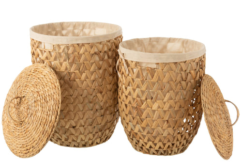 J-Line mand + Deksel Waterhyacinth - jute - naturel - 2 stuks