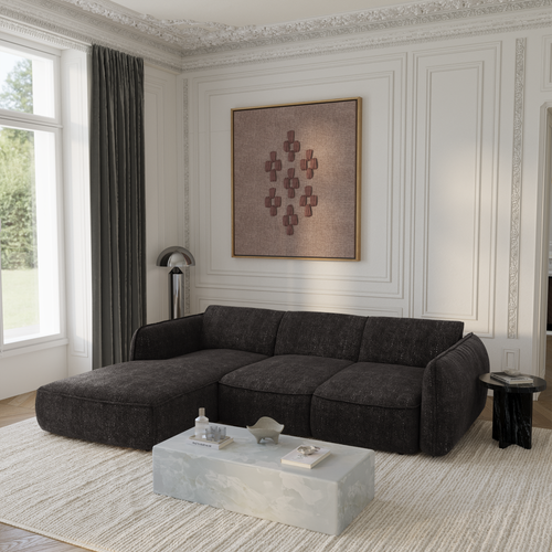 Sia Home - Linkshoekbank met slaapfunctie LIVIA - geweven fluweel donker antraciet 274cm