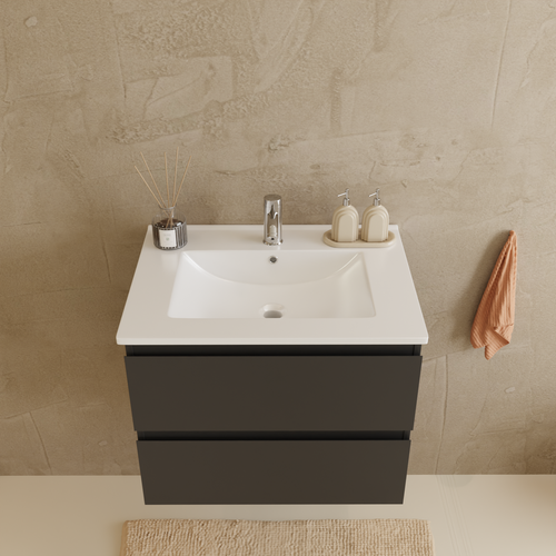 LOMAZOO badmeubelset Verona - met hoge kast & witte wastafel - mat zwart - 60 cm