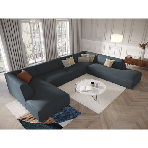 Cosmopolitan Design - Panoramische hoekbank rechts Siena 7-zits, ribfluwelen blauw - 273x366x69cm