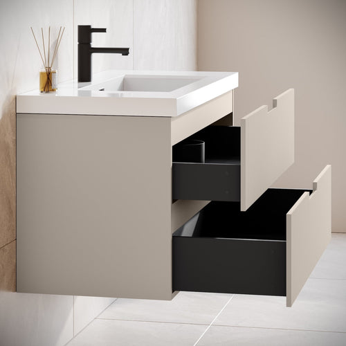 Badplaats Badkamermeubel Set Thermis 80 cm – Beige – Badmeubel met Wastafel