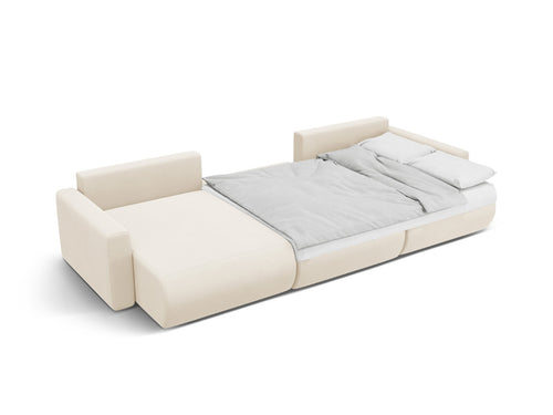 Cosmopolitan Design Converteerbare panoramische bank met opbergdoos Belfast 4-zits, flueel ivoor - 149x340x84cm