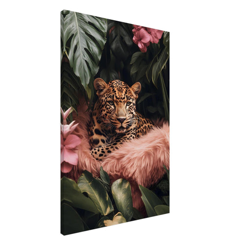 Artfulprints Canvas Tropical leopard canvas - 60x90 cm - Groen