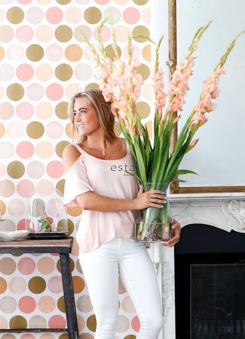 ESTAhome behang grote stippen perzik roze - 53 cm x 10.05 m - 138858