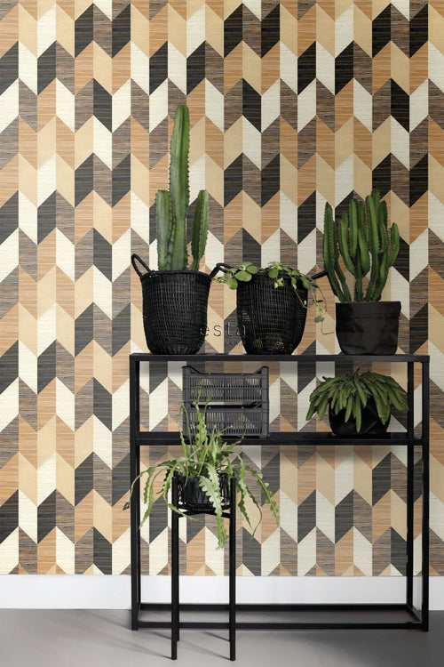 ESTAhome XXL behang grafisch motief zwart, bruin en beige - 50 x 900 cm - 158919 - vtwonen shop