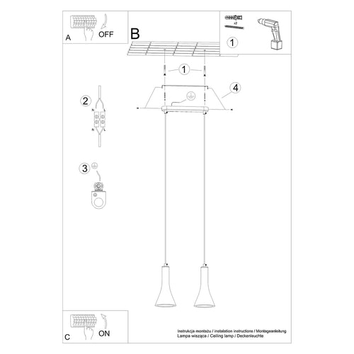 Sollux Lighting Hanglamp REA 2 beton - 34x12x113cm