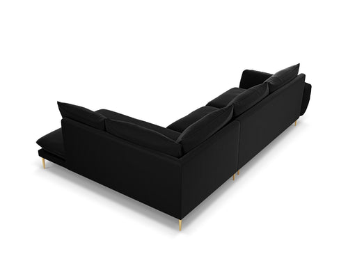 Cosmopolitan Design rechter hoekbank Vienna 6-zits, flueel, zwart - 185x275x95cm