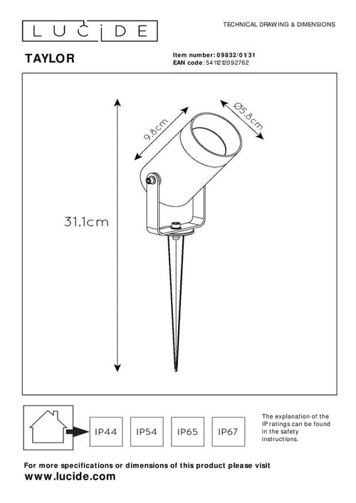 Lucide tuinspot TAYLOR - 1xGU10 - Wit - vtwonen shop