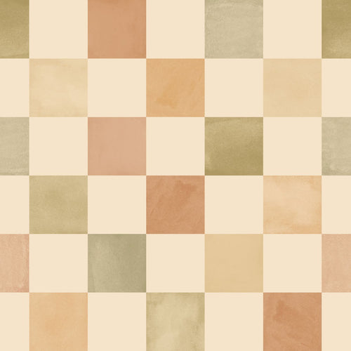 ESTAhome behang geblokt motief beige, bruin en groen - 50 x 900 cm - 131716