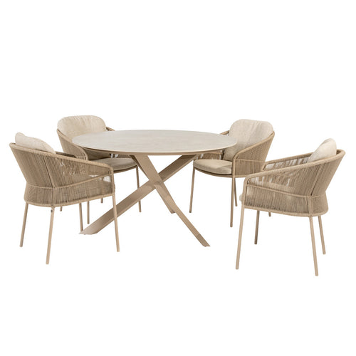 Taste by 4 Seasons tuinset Florence 5-delig - Prado tuintafel Ø130 cm - ceramic sabbia latte