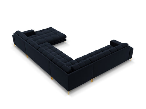 Cosmopolitan Design Panoramische hoekbank links Bali 7-zits, flueel, donkerblauw - 256x327x75cm