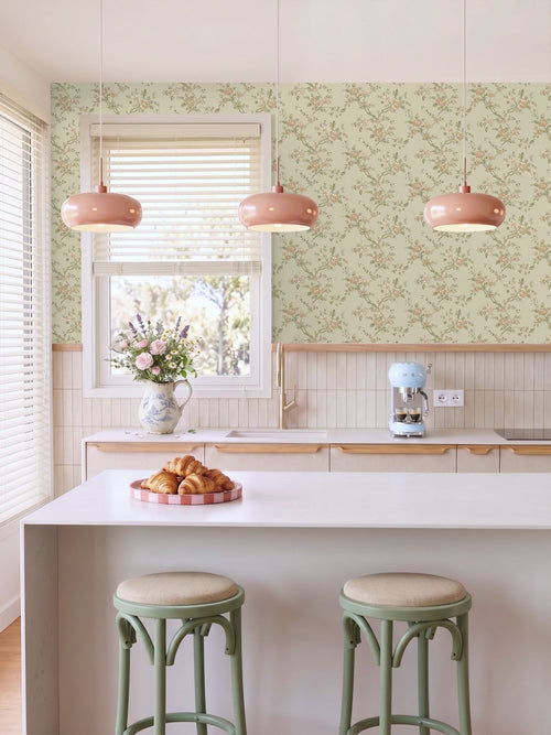 ESTAhome behang vintage bloemen vergrijsd groen - 50 x 900 cm - 132209