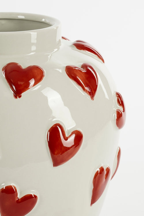 Mica Decorations  Hearts Vaas - H33 x Ø30 cm - Keramiek - Wit, Rood