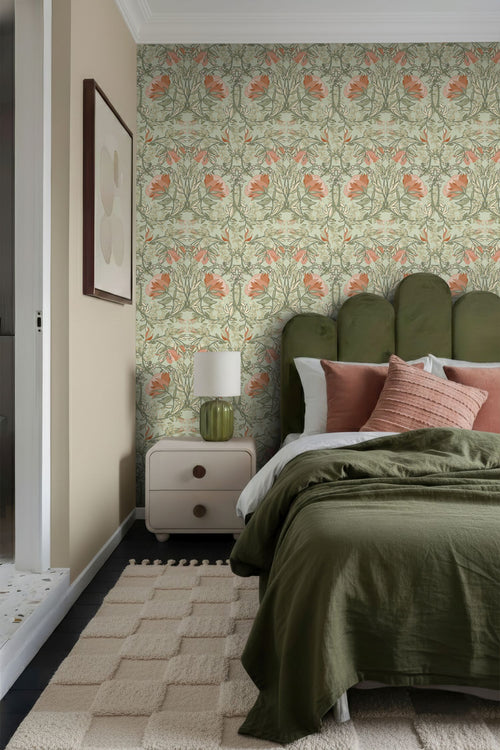 ESTAhome behang vintage bloemen in art nouveau stijl groen en terracotta - 50 x 900 cm - 131852
