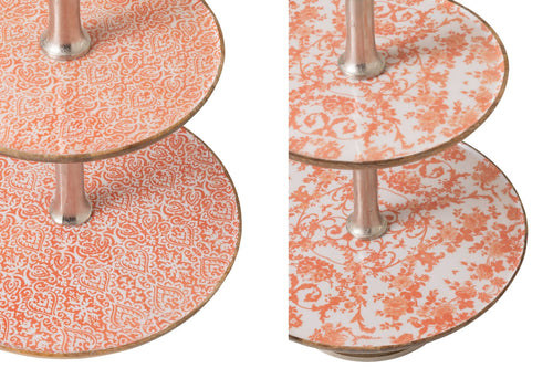 J-Line plateau 3 Niveaus - hout - oranje/wit - set van 2