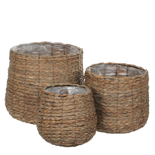 Mica Decorations Avalon Plantenmand - Set van 3 - H31 x Ø30 cm - Zeegras - Lichtbruin