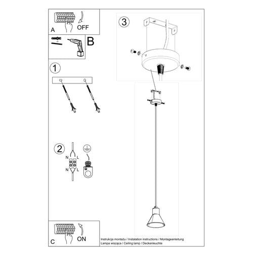 Sollux Lighting Hanglamp TALEJA 1 wit [ES111] - 14x14x120cm