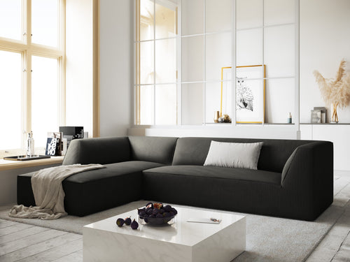 Micadoni linker hoekbank Ruby 4-zits, ribfluwelen, donkergrijs - 180x273x69cm