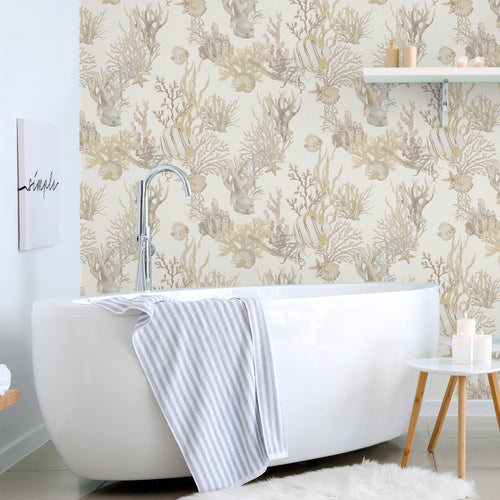 Sanders & Sanders behang onderwaterwereld warm beige - 53 cm x 10 m - 640221 - vtwonen shop