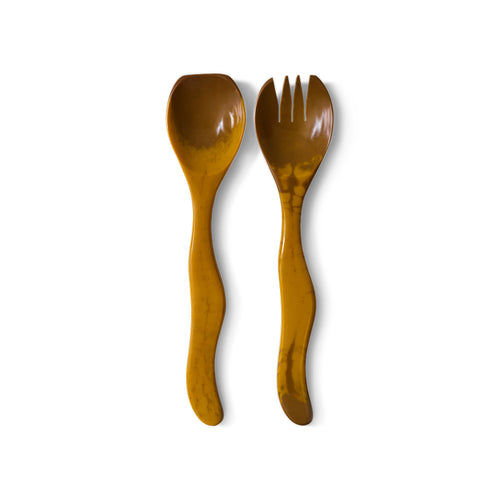 HKLIVING saladebestek – ochre – set van 2