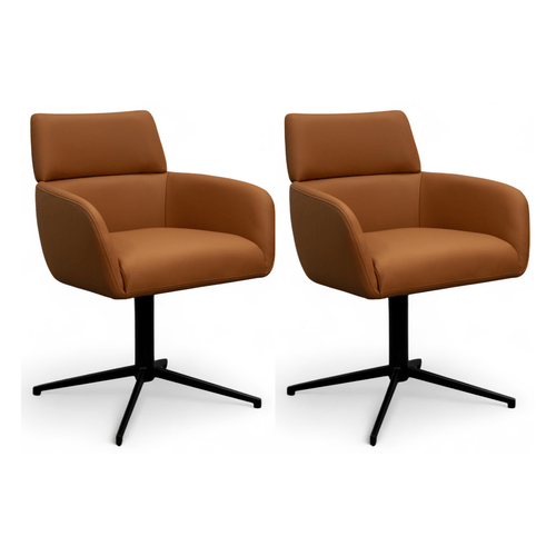 Furnhouse eetkamerstoelen armleuning Marco - Cognacbruin - Leer - Set van 2