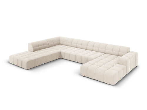Cosmopolitan Design Panoramische hoekbank links Chicago 7-zits, flueel lichtbeige - 263x375x78cm